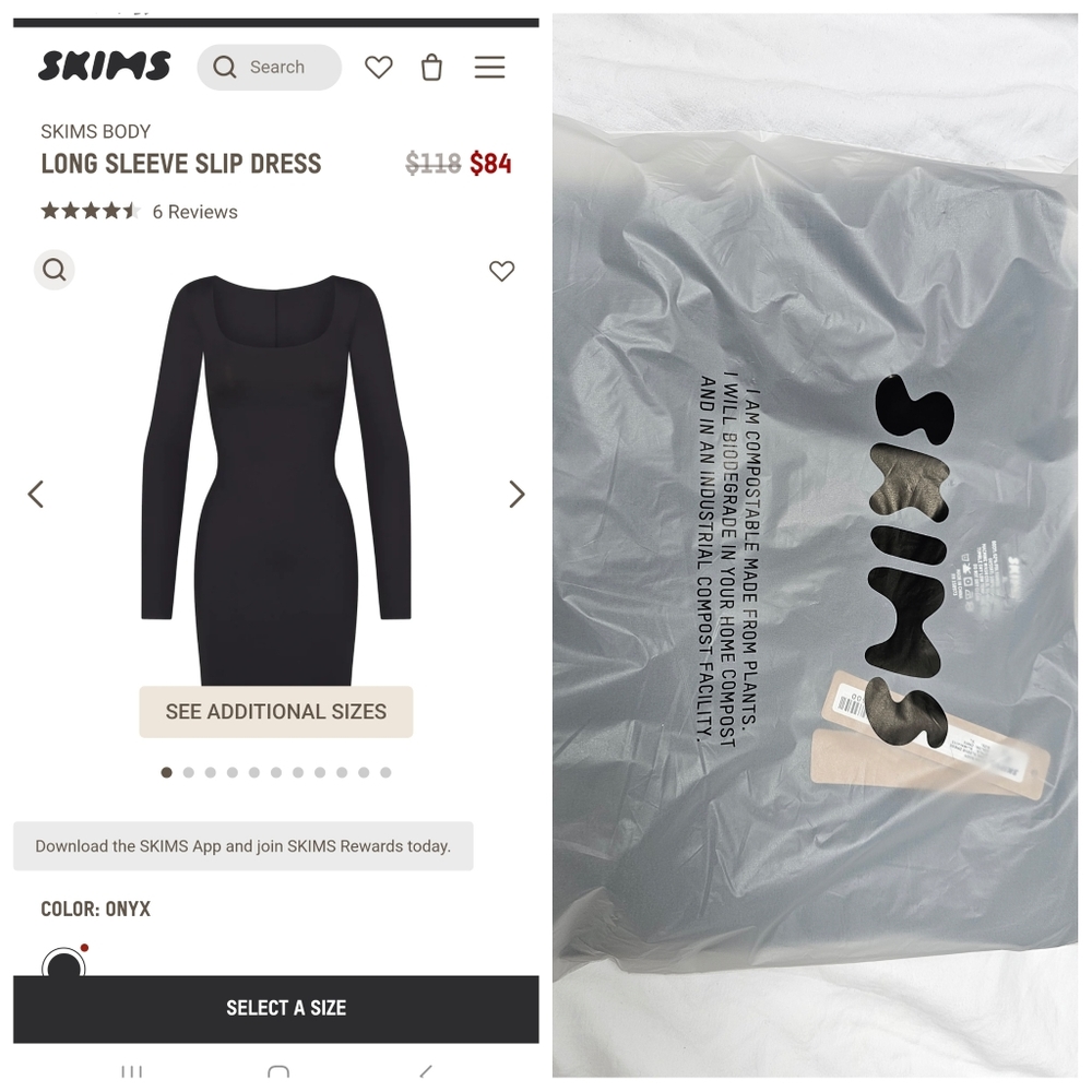 SKIMS NEW SEALED Body Long Sleeve Slip Dress L XL  SKIMS PROOF OF PURCHASE